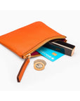 Small leather makeup bag, orange, inside view