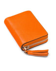 Orange Saffiano Zip Around Accordion Coin Purse With Tassel