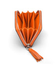 Orange Saffiano Zip Around Accordion Coin Purse With Tassel