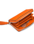 Orange Saffiano Zip Around Accordion Coin Purse With Tassel