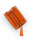 Orange Saffiano Zip Around Accordion Coin Purse With Tassel