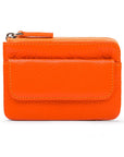 Small leather zip coin purse, orange, front