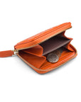 Small zip around woven leather accordion purse, orange, inside