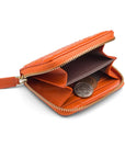 Small zip around woven leather accordion purse, orange, inside