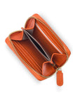 Small zip around woven leather accordion purse, orange, interior