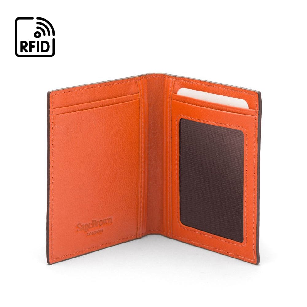 RFID Credit Card Wallet in ornage leather, inside view