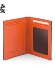 RFID Credit Card Wallet in ornage leather, inside view