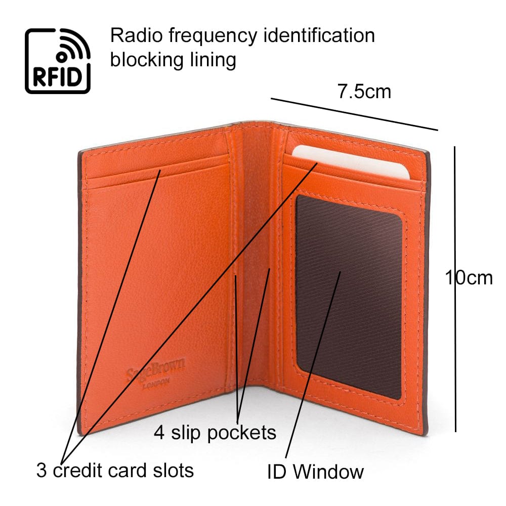 RFID Credit Card Wallet in orange leather, features