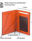 RFID Credit Card Wallet in orange leather, features
