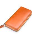 Tall leather zip around accordion purse, orange, front