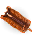 Tall leather zip around accordion purse, orange, inside