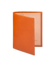 Two tone compact leather billfold wallet with 4 cc, orange, front
