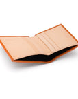 Two tone compact leather billfold wallet with 4 cc, orange, open