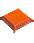 Leather valet tray, orange with black, base