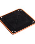 Leather valet tray, orange with black, flat
