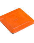 Leather valet tray, orange with black, flat base