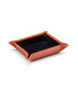 Small leather valet tray, orange with black, front