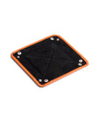 Small leather valet tray, orange with black, open