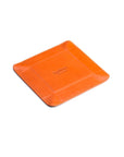 Small leather valet tray, orange with black, reverse