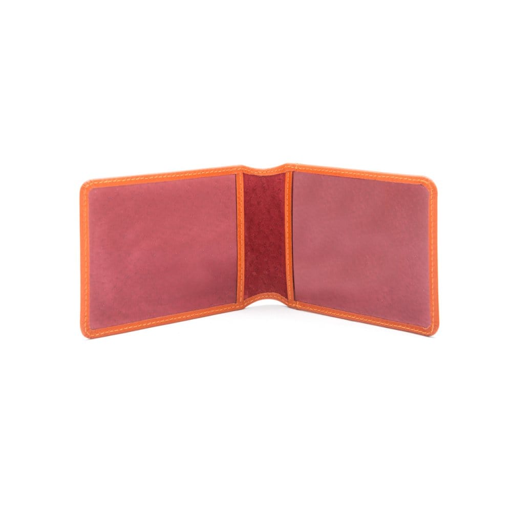 Leather Oyster card holder, orange, open