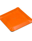Leather valet tray, orange with red, flat base