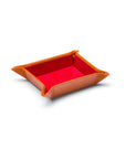 Small leather valet tray, orange with red, front