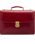 Bridle hide briefcase with brass lock, Harvard, red, front