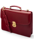 Bridle hide briefcase with brass lock, Harvard, red, side