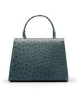 Ostrich leather top handle bag, petrol green, back