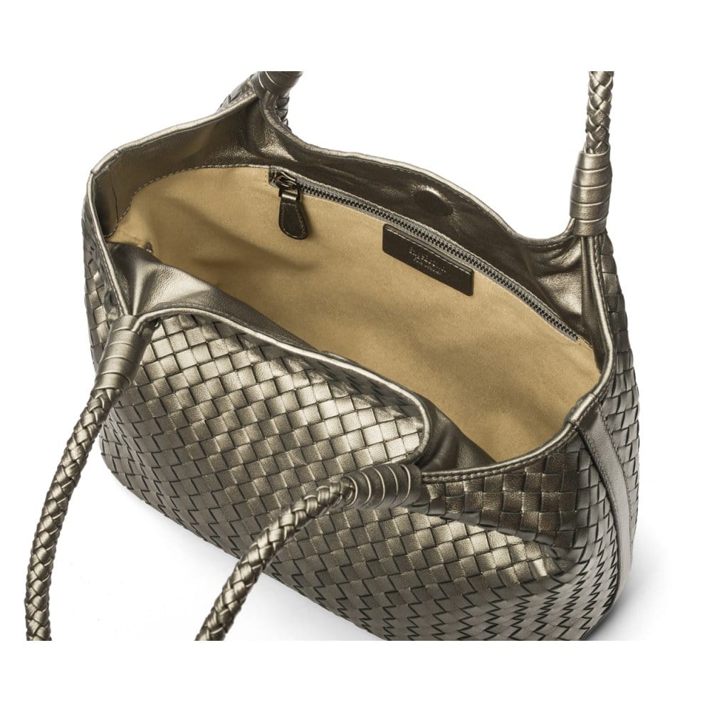 Woven leather shoulder bag, pewter, without inner bag