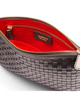 Leather woven cross body bag, pewter, inside