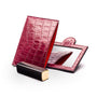 Compact leather mirror, pink croc