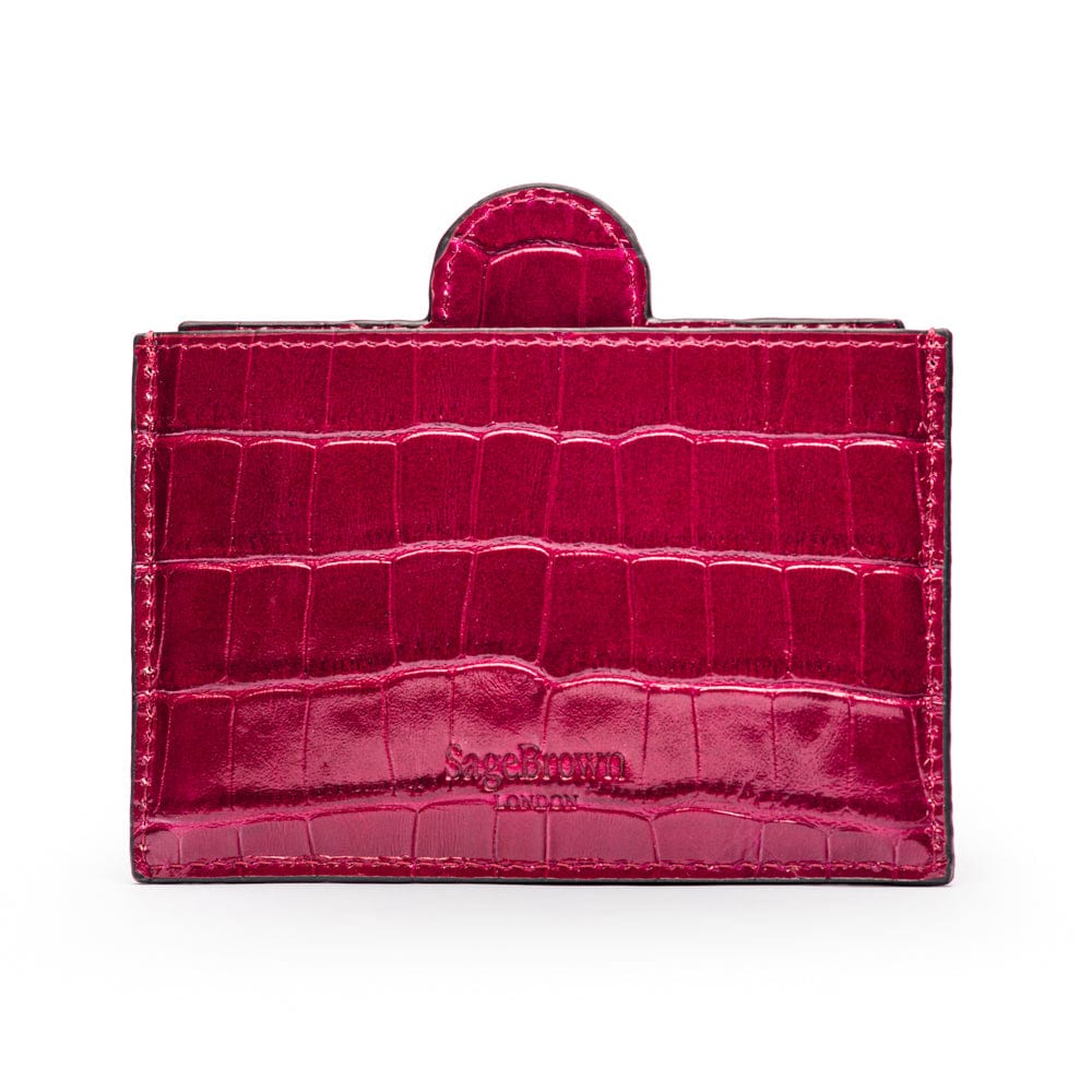 Compact leather mirror, pink croc, back