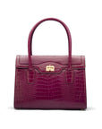 Large leather Morgan bag, pink croc, front view