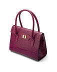 Large leather Morgan bag, pink croc, side view