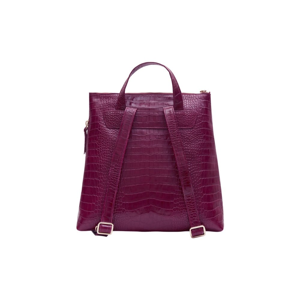 Leather 13" laptop backpack, pink croc, back