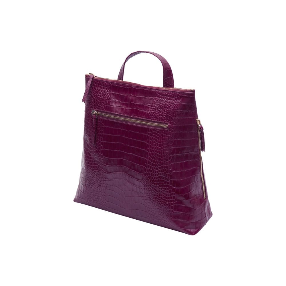 Leather 13" laptop backpack, pink croc, side