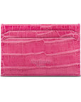 Leather credit card holder, pink croc, back