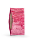 Leather credit card holder, pink croc, open