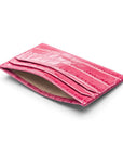 Leather credit card holder, pink croc. inside