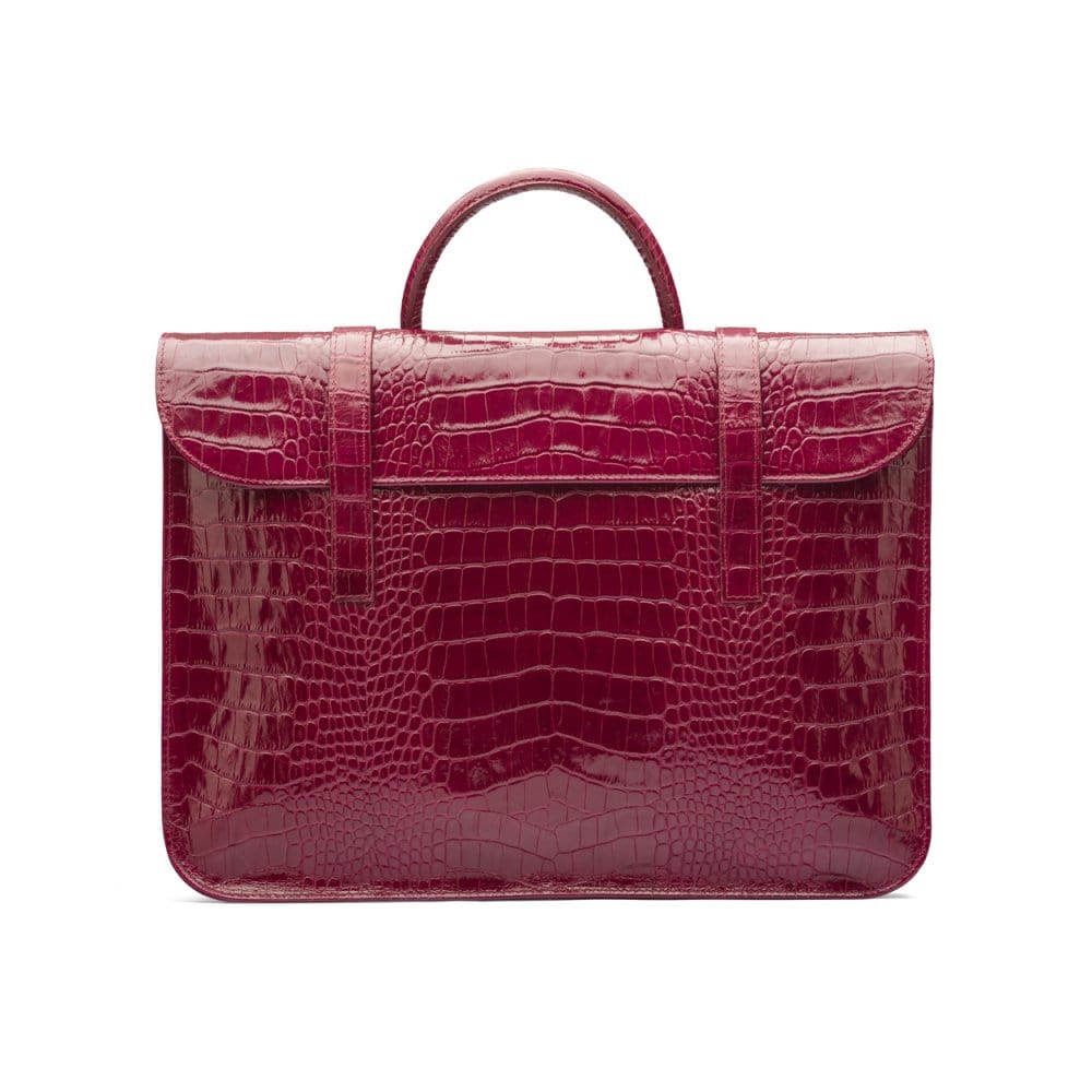 Leather music bag, pink croc, front