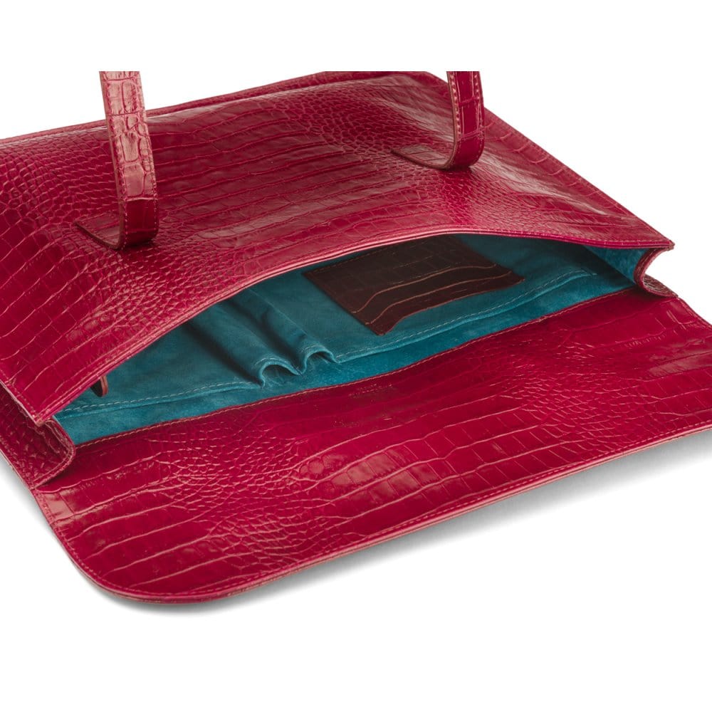 Leather music bag, pink croc, inside view