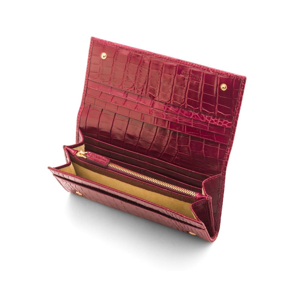 Leather Mayfair concertina purse, pink croc, inside