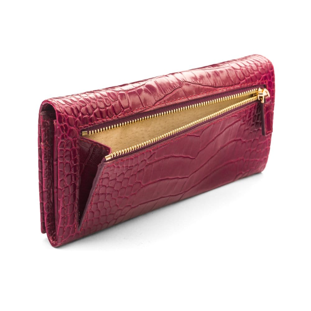 Leather Mayfair concertina purse, pink croc, back