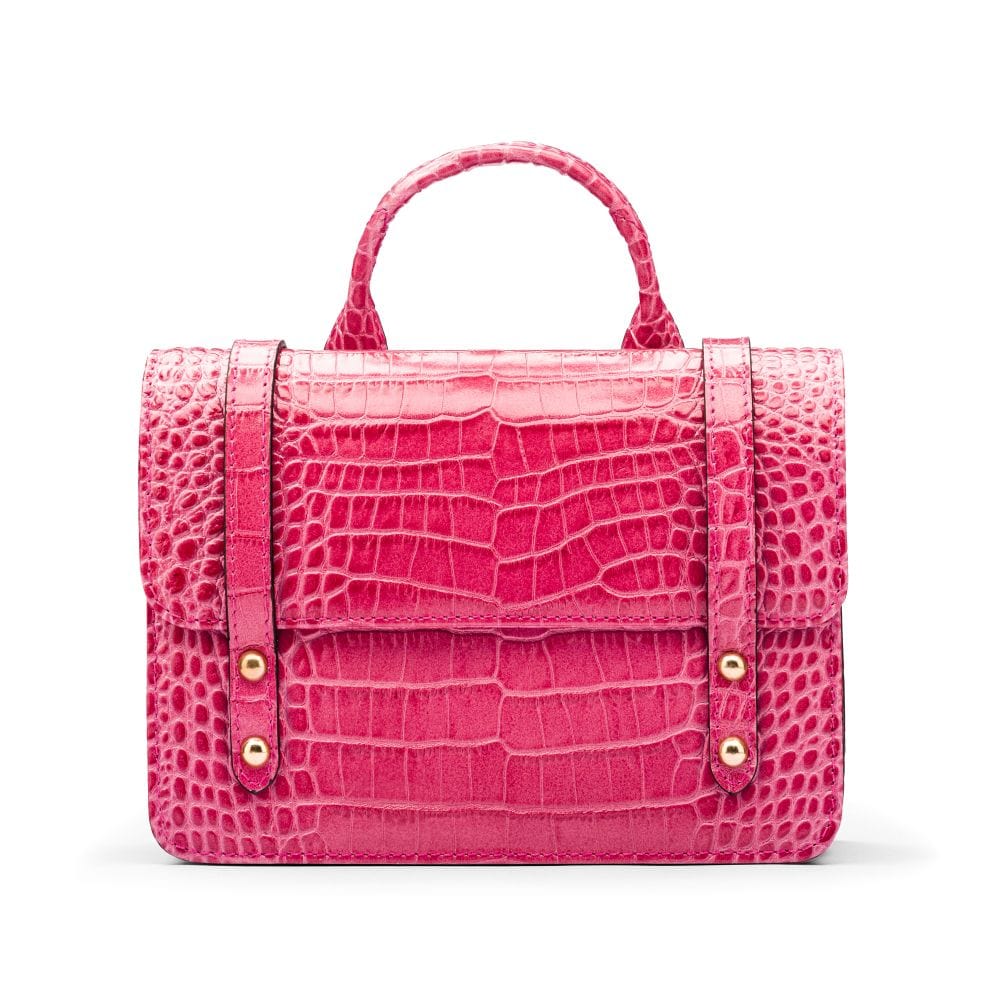 Mini top handle Harmony music bag, pink croc, front view