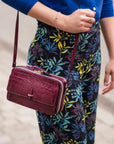 Compact crossbody bag, pink croc, lifestyle