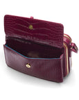 Compact crossbody bag, pink croc, front pocket