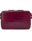 Compact crossbody bag, pink croc, back