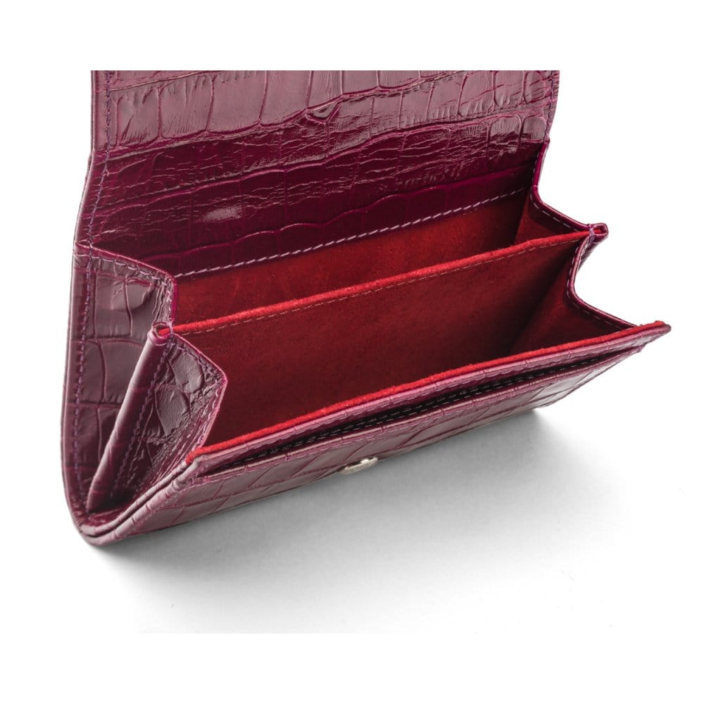 Small leather concertina purse, pink croc, inside