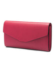 Leather accordion clutch purse with 12 card slots, pink saffiano, front